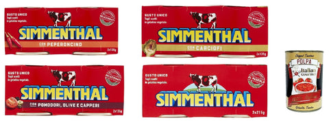 Italian Gourmet E.R. Fleisch, Geflügel & Wild SIMMENTHAL carne in scatola Testpaket , Rindfleisch in Aspik 100% Italienisch Fleisch Aspikfleisch + Italian Gourmet polpa 400g 8001070000077