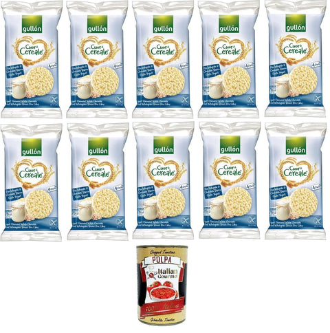 Italian Gourmet E.R. Flips Gullon Cuor di Cereale Gallette di Riso Integrale con Cioccolato Bianco e Yogurt Cuor di Cereal braune Reiskuchen mit weißer Schokolade und Joghurt 10x125,2g + Italian Gourmet polpa 400g 8032804040014