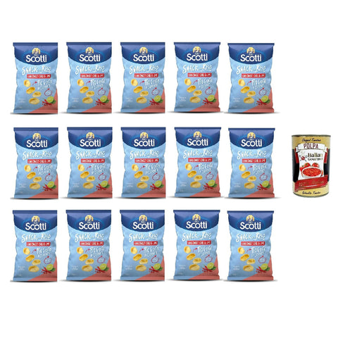 Riso Scotti Snack con Riso Chips Sweet Chili & Lime 40g, Reissnacks mit süßem Chili und Limette 15 x 40g inkl. Italian Gourmet polpa 400gr Original italienisch