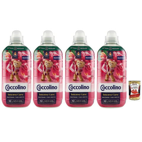 Coccolino Fiori di Tiarè e Frutti Rossi Intense Care Konzentrierter Weichspüler, Tiare Blüten und Rote Früchte, 42 Wäschen 4x 980ml inkl. Italian Gourmet Polpa di Pomodoro 400g Dose Original italienisch