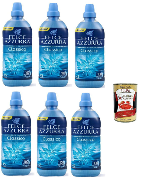 Italian Gourmet E.R. Flüssiger Weichspüler 6x Felce Azzurra - Weichspüler-Konzentrat, Unverwechselbarer Duft 45 Waschgänge – 900 ml + Italian Gourmet polpa 400g 8001280408755