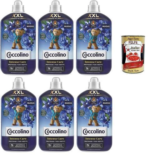 Coccolino Intense Care XXL Ammorbidente Concentrato Wilde Campanula und Bergamotte, Konzentrierter Weichspüler, 76 Wäschen 6x 1750ml inkl. Italian Gourmet polpa 400g Original italienisch
