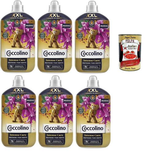 Coccolino XXL Ammorbidente Concentrato Sandalo e Caprifoglio, Konzentrierter Weichspüler, 76 Wäschen 6x 1750ml inkl. Italian Gourmet polpa 400g Original italienisch