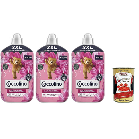 Coccolino XXL Ammorbidente Concentrato Sensazione Seta, Konzentrierter Weichspüler, 76 Wäschen 3x 1750ml inkl. Italian Gourmet polpa 400g Original italienisch