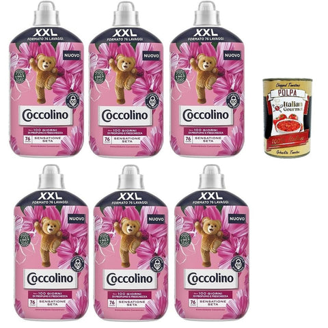 Coccolino XXL Ammorbidente Concentrato Sensazione Seta,Konzentrierter Weichspüler,76 Wäschen, 6x 1750ml Original italienisch inkl. Italian Gourmet Polpa 400g