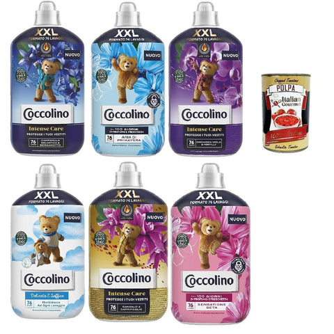Coccolino XXL Ammorbidente Concentrato Testpaket, Wilde Campanula und Bergamotte, Konzentrierter Weichspüler, 76 Wäschen 6x 1750ml inkl. Italian Gourmet polpa 400g Original italienisch