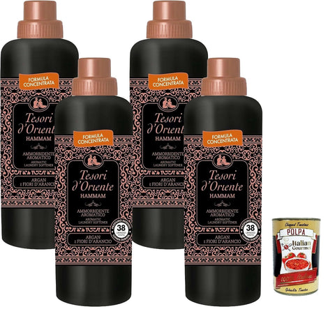 Italian Gourmet E.R. Flüssiger Weichspüler Tesori d'Oriente Hammam ammorbidente concentrato, konzentrierter Weichspüler 4x 760 ml + Italian Gourmet polpa 400g