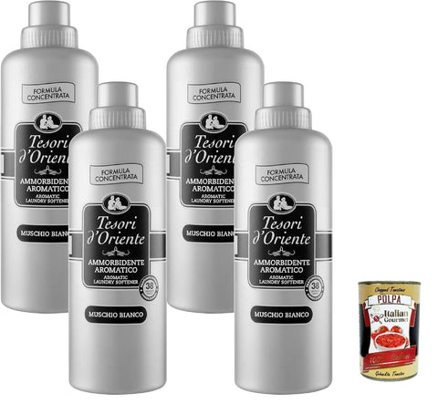 Italian Gourmet E.R. Flüssiger Weichspüler Tesori d'Oriente Muschio bianco, ammorbidente concentrato, konzentrierter Weichspüler 760 ml (Ammorbidente Aromatico, x4) + Italian Gourmet plpa 400g