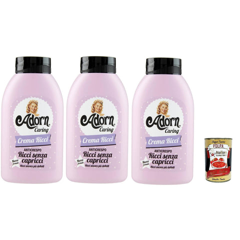 Adorn Crema Ricci Anticrespo - Lockencreme - Anti-Frizz-Effekt - verleiht dem Haar Weichheit und Glanz 3x 200ml Original italienisch inkl. Italian Gourmet Polpa 400g
