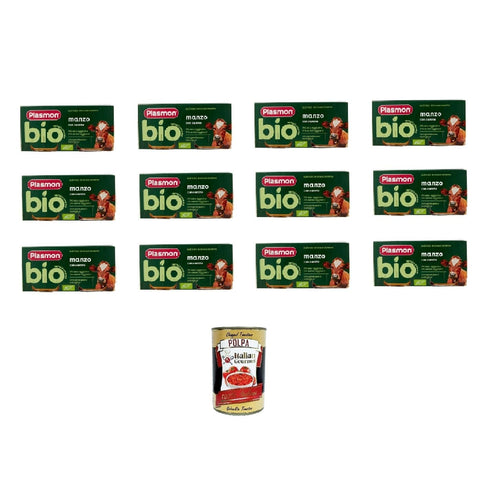 Italian Gourmet E.R. Frucht, Getreide & Joghurt Zubereitungen Plasmon Omogeneizzato di Manzo, Rindfleisch homogenisiert 12x (2x80g) + Italian Gourmet polpa 400gr 8032804040014