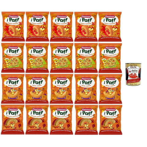 Plasmon Snack i Paff Testpaket Snacks, nicht frittiert und ohne Salzzusatz, perfekt für die kleinen Hände Ihres Kindes 20x15gr inkl. Italian Gourmet polpa 400g Original italienisch