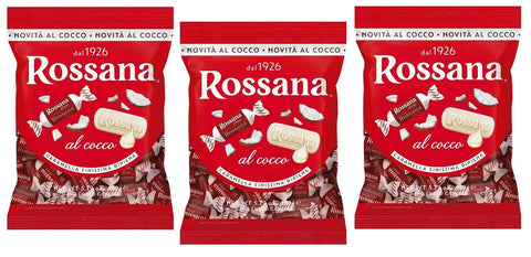 Perugina Rossana al Cocco Caramelle Candies Bonbon Lollies Hartbonbons mit cremiger Füllung auf Basis von Milch und Kokosnuss 150g Beutel 3x Original italienisch inkl. Italian Gourmet Polpa di Pomodoro 400g Dose
