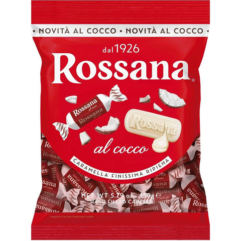 Perugina Rossana al Cocco Caramelle Candies Bonbon Lollies Hartbonbons mit cremiger Füllung auf Basis von Milch und Kokosnuss 150g Beutel 6x Original italienisch inkl. Italian Gourmet Polpa di Pomodoro 400g Dose