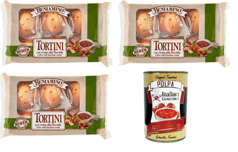Italian Gourmet E.R. Frucht- & Kräuterbonbons Beniamino Tortini con farcitura di crema di Nocciola mit Haselnusscremefüllung 3x 250gr + Italian Gourmet polpa 400g 8001113080059