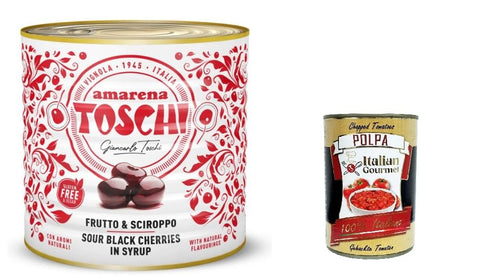 Italian Gourmet E.R. Frucht- & Kräuterbonbons Toschi Amarena kandierte Bonbons in Sirup (50% Frucht und 50% Sirup) zum Dekorieren von Eis und Desserts 2,75kg + Italian Gourmet polpa 400g 8032804040014