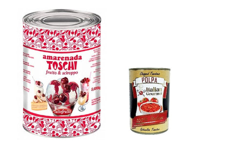 Italian Gourmet E.R. Frucht- & Kräuterbonbons Toschi Amarena kandierte Bonbons in Sirup (50% Frucht und 50% Sirup) zum Dekorieren von Eis und Desserts 3,2kg + Italian Gourmet polpa 400g 8032804040014