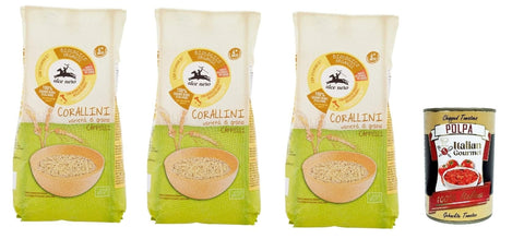 Italian Gourmet E.R. Fruchtaufstrich Alce Nero Pasta Corallini , Hartweizen Nudeln, Mit Cappelli-Hartweizen, Angebaut in Italien, 3x Packung mit 500g + Italian Gourmet Polpa di Pomodoro 400g Dose 8032804040014