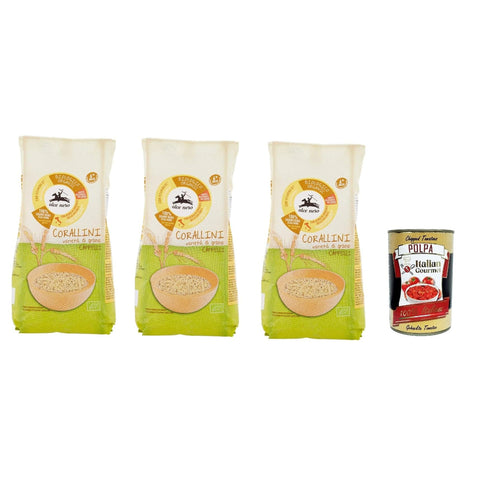 Alce Nero Pasta Corallini, Hartweizen Nudeln, Mit Cappelli-Hartweizen, Angebaut in Italien, 3x Packung mit 500g Original italienisch inkl. Italian Gourmet Polpa di Pomodoro 400g Dose