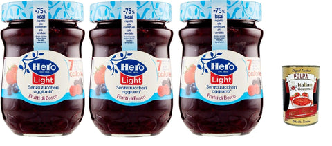 Italian Gourmet E.R. Fruchtaufstrich Hero Light Konfitüre Leichte Brotaufstriche wilde Beeren, Extra-Marmelade und Konfitüre mit hochwertigen Früchten, ohne Zuckerzusatz und sehr wenig Kalorien 3x 280 g + Italian Gourmet polpa 400g 8032804040014