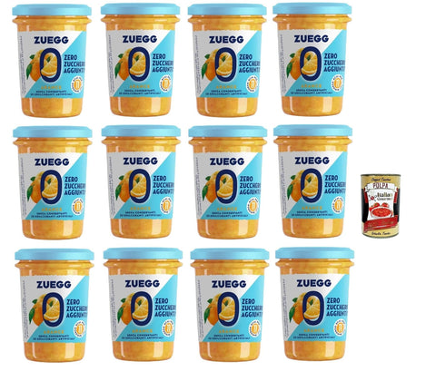 Italian Gourmet E.R. Fruchtaufstrich Zuegg Zero Arance Orange Marmelade Jam Ohne Zuckerzusatz,Frei von Konservierungsstoffen 12x 220g Glas + Italian Gourmet Polpa di Pomodoro 400g Dose 8032804040014