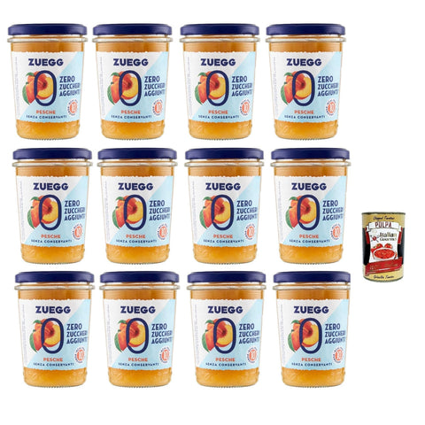 Zuegg Zero Pesche Pfirsiche Marmelade Jam Ohne Zuckerzusatz, Frei von Konservierungsstoffen Glas 12x 220g inkl. Italian Gourmet Polpa di Pomodoro 400g Dose Original italienisch