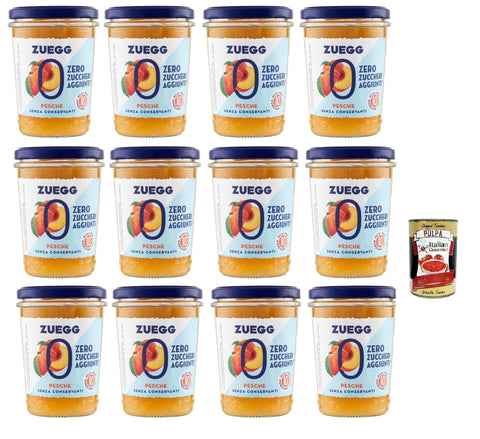Italian Gourmet E.R. Fruchtaufstrich Zuegg Zero Pesche Pfirsiche Marmelade Jam Ohne Zuckerzusatz,Frei von Konservierungsstoffen 12x 220g Glas + Italian Gourmet Polpa di Pomodoro 400g Dose 8032804040014