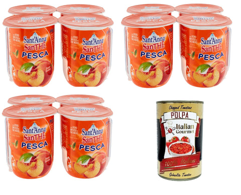 Italian Gourmet E.R. Früchtetee Sant'Anna SanThè -Pfirsich-Tee Mit echtem Schwarztee-Aufguss in Sant'Anna-Wasser 12 x 200 ml + Italian Gourmet polpa 400g 8032804040014