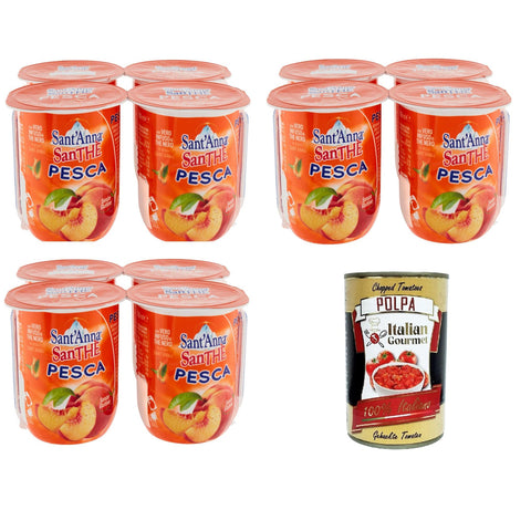 Sant'anna SanThè -Pfirsich-Tee Mit echtem Schwarztee-Aufguss in Sant'Anna-Wasser 12 x 200 ml Original italienisch inkl. Italian Gourmet Polpa 400g