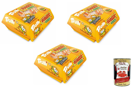 Italian Gourmet 3xTrolli Miniburger, Gummibonbons in Hamburgerform, Fruchtgeschmack, Einzelverpackung 150 Gr inkl. Italian Gourmet polpa 400g Original italienisch