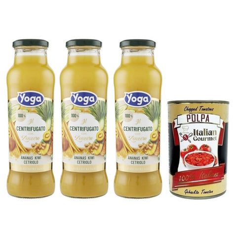 Yoga il Centrifugato con Zenzero,Fruchtkonzentrat mit Ingwer, Ananas, Kiwi und Gurke,Fruchtsaft Ohne Zuckerzusatz,680ml Glasflasche 3x Original italienisch inkl. Italian Gourmet Polpa di Pomodoro 400g Dose
