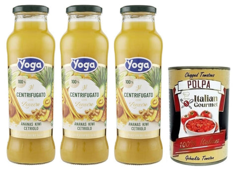 Yoga il Centrifugato con Zenzero,Fruchtkonzentrat mit Ingwer, Ananas, Kiwi und Gurke,Fruchtsaft Ohne Zuckerzusatz,680ml Glasflasche 3x Original italienisch inkl. Italian Gourmet Polpa di Pomodoro 400g Dose