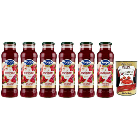 Yoga il Centrifugato con Chia,Fruchtkonzentrat mit Chia, Roten Früchten und Rhabarber,Fruchtsaft Ohne Zuckerzusatz,680ml Glasflasche 6x Original italienisch inkl. Italian Gourmet Polpa di Pomodoro 400g Dose