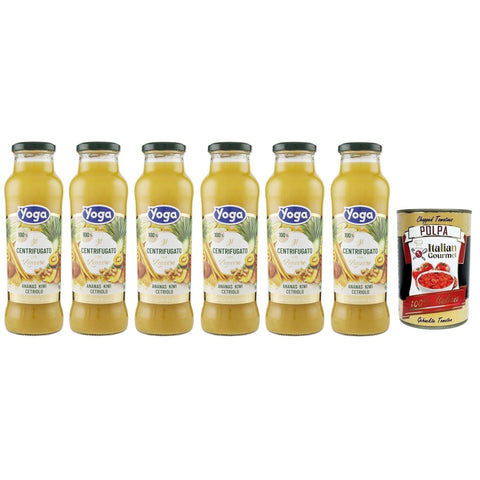 Yoga il Centrifugato con Zenzero, Fruchtkonzentrat mit Ingwer, Ananas, Kiwi und Gurke, Fruchtsaft Ohne Zuckerzusatz, Glasflasche 6x 680ml inkl. Italian Gourmet Polpa di Pomodoro 400g Dose Original italienisch