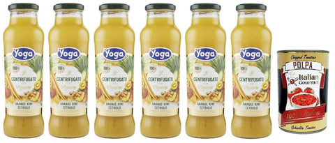 Italian Gourmet E.R. Fruchtsäfte 6x Yoga il Centrifugato con Zenzero,Fruchtkonzentrat mit Ingwer, Ananas, Kiwi und Gurke,Fruchtsaft Ohne Zuckerzusatz,680ml Glasflasche + Italian Gourmet Polpa di Pomodoro 400g Dose 8001440132261