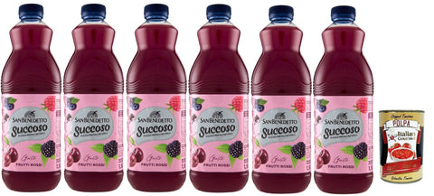 San Benedetto Succoso Frutti Rossi PET flasche 6x 1,5 Lt, Rote Früchte Fruchtsaft saft, redberries fruit juice Original italienisch inkl. Italian Gourmet Polpa 400g