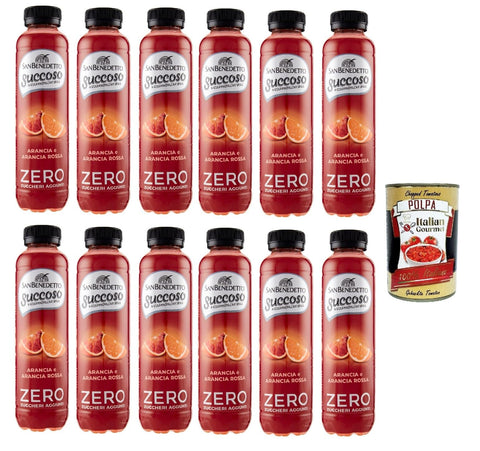 San Benedetto Succoso Zero Arancia e Arancia Rossa PET 12x 40cl, PET Orange und Blutorange ohne zucker Fruchtsaft saft, Orange juice sugar free Original italienisch inkl. Italian Gourmet Polpa 400g