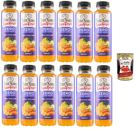 Italian Gourmet E.R. Fruchtsäfte Sant'Anna, SanFruit Arancia Carota Limone, 12x 330 ml, Ohne Zucker Getränk basierend auf fruchtfreien Fruchtsäften mit Süßungsmitteln, Orange, Karotte, Zitrone Geschmack + Italian Gourmet polpa 400g 8032804040014