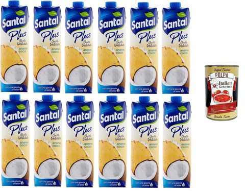 Italian Gourmet E.R. Fruchtsäfte Santàl Plus, Succo di Ananas e Cocco, con Una Goccia di Latte,Ananas- und Kokosnusssaft, mit einem Tropfen Milch, 12x1Lt + Italian Gourmet polpa 400g 8032804040014