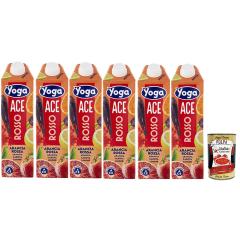 Yoga Fruchtsaft ACE Rosso, Rote Blutorange Orange Karotte Zitrone 6x 1000 ml Original italienisch inkl. Italian Gourmet Polpa 400g
