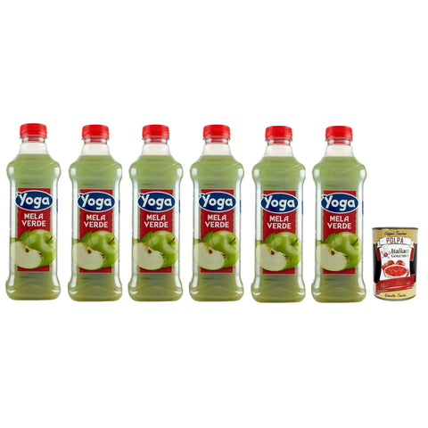 Yoga Succo di frutta Mela Verde, grüner Apfel Früchte Fruchtsaft Getränk Fruchtgeschmack PET flasche fruit juice 6x 1000 ml inkl. Italian Gourmet polpa 400g Original italienisch