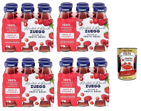Italian Gourmet E.R. Fruchtsäfte Zuegg Nettare di Frutti Rossi, Roter Fruchtnektar, Roter Fruchtsaft, Erfrischendes alkoholfreies Getränk, 24x 125ml Einweg-Glasflasche + Italian Gourmet polpa 400g 8032804040014
