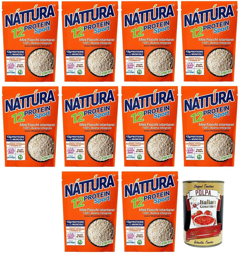 Italian Gourmet E.R. Frühstücksmüsli 10x Náttúra Protein Sport,Mini-Instant-Haferflocken, 100% Vollkornhafer, ideal für die Zubereitung von Instant-Porridge,350g + Italian Gourmet Polpa di Pomodoro 400g Dose 8032804040014