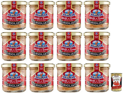 Italian Gourmet E.R. Gemüse 12x AS do MAR Filetti di Tonno Grigliati all'Olio di Oliva,Gegrillte Thunfischfilets in Olivenöl,150g Glas + Italian Gourmet Polpa di Pomodoro 400g Dose
