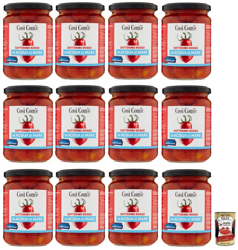 Italian Gourmet E.R. Gemüse 12x Così Com'è Datterino Rosso,Rote Datterino-Tomate im Meerwasser,Italienische Tomaten, 350g Glas + Italian Gourmet Polpa di Pomodoro 400g Dose 8017995200751
