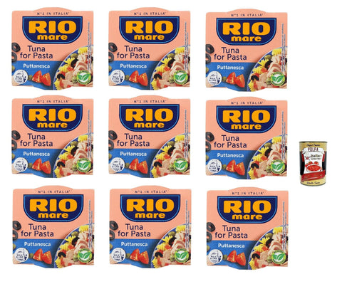 Italian Gourmet E.R. Gemüse 12x Rio Mare Condimento per Pasta Puttanesca con Tonno, Thunfisch in Olivenöl mit Schwarze Oliven und Kapern 160g + Italian Gourmet polpa 400g 8032804040014