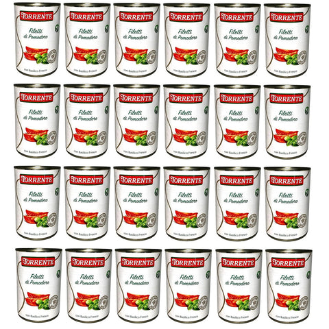 La Torrente Filetti di Pomodoro, Tomatenfilets mit frischem Basilikum, 100% Tomate, Dose 24x 400g inkl. Italian Gourmet Polpa di Pomodoro 400g Dose Original italienisch