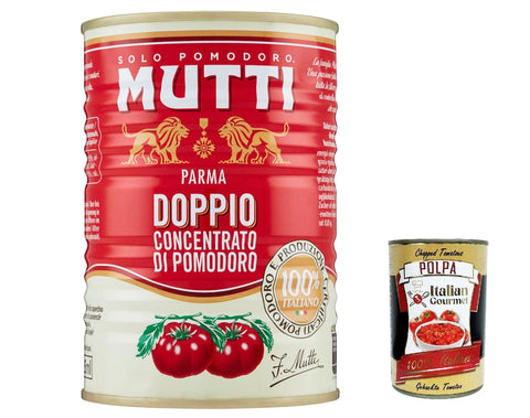 Italian Gourmet E.R. Gemüse 24x Mutti Doppio Concentrato di Pomodoro, Doppeltes Tomatenkonzentrat,100% Italienische Tomate, 440g + Italian Gourmet Polpa di Pomodoro 400g Dose 8032804040014