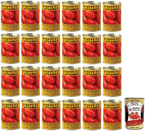 Pomilia Pomodori Pelati,Geschälte Tomaten,100% italienische Tomaten,400g Dose 24x Original italienisch inkl. Italian Gourmet Polpa di Pomodoro 400g Dose