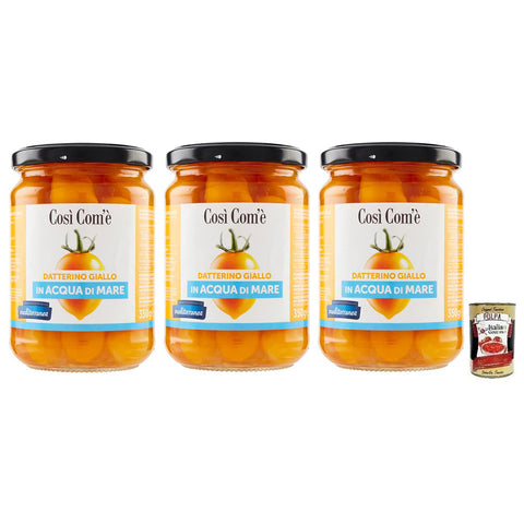 Cosi com'è Così Com'è Datterino Giallo,Gelbe Datterino-Tomate im Meerwasser,Italienische Tomaten, 350g Glas 3x Original italienisch inkl. Italian Gourmet Polpa di Pomodoro 400g Dose