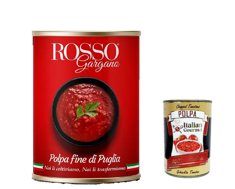 Rosso Gargano pomodori Polpa fine di Puglia, polpa di Pomodoro Tomatenpulpe Tomaten sauce 100% Italienisch 400g in dose 48x Original italienisch inkl. Italian Gourmet Polpa 400g